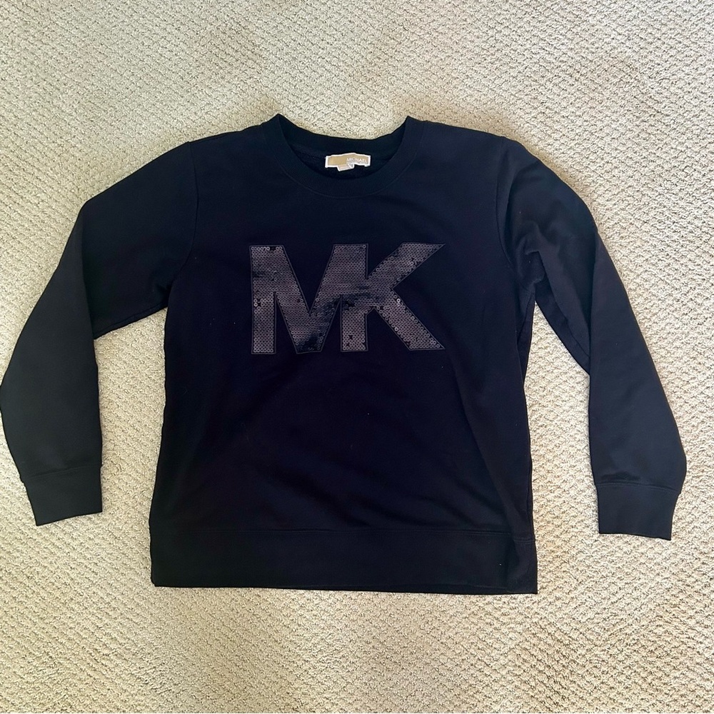 MICHAEL Michael Kors Black Sequined MK Crew Neck Sweater